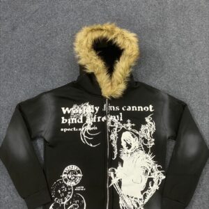 Street Print Fur Trimmed Relaxed Hoodie