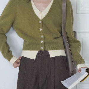 Green Two-Layer Knit Cardigan