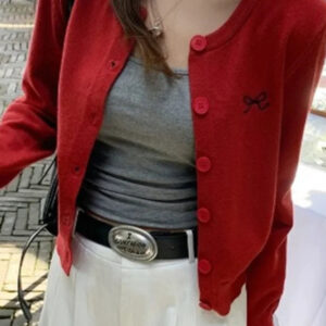 Bow Embroidered Knit Cardigan