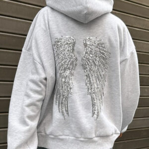 Solid Sequin Wing Graphic Relaxed Hoodie