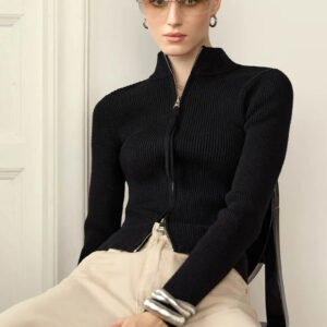 Casual Zip Front Knit Cardigan
