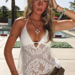 Boho Cutout Sexy V Neck Lace Halter Top